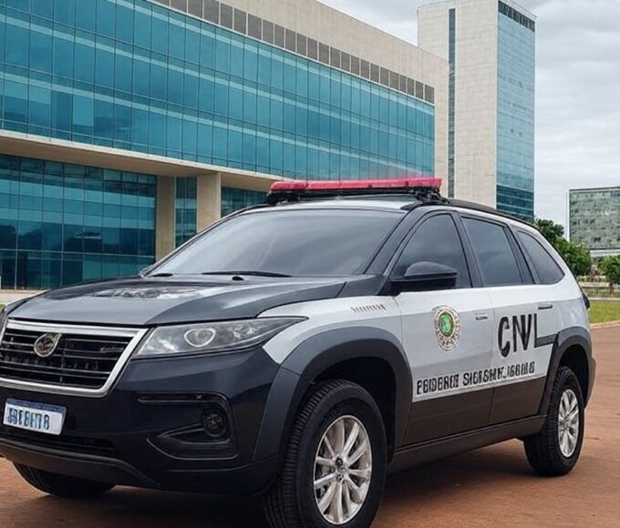 Viatura da Polícia Civil do DF em frente a hospital em Brasília, representando prisão por homicídios em UTI.