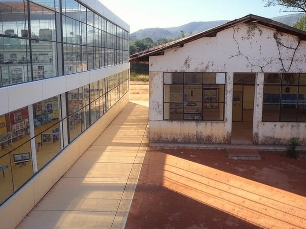 Sala de aula com equipamentos de robótica abandonados em escola do DF, ilustrando críticas à lei de robótica por ineficácia.