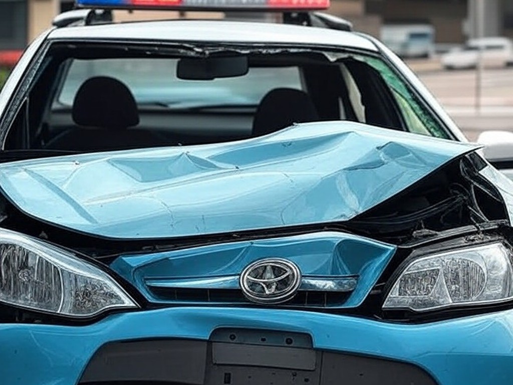 Viatura oficial da polícia brasileira danificada em acidente, simbolizando sobrecarga nos cofres públicos com custos de nova lei.