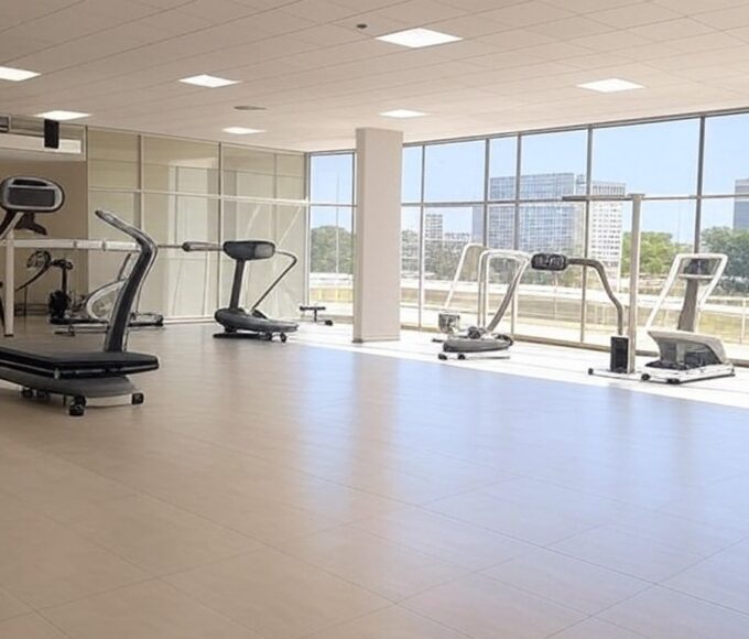 Centro de reabilitação robótica em Brasília com equipamentos avançados e arquitetura moderna do DF.