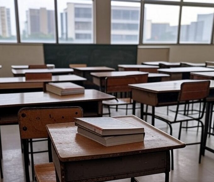 Fachada da Câmara Legislativa do DF com documentos simbólicos de lei contra abuso infantil, destacando falhas e sobrecarga.