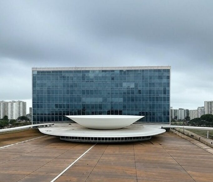 Edifícios de luxo em Brasília representando uso de licença-prêmio por servidores para compra de imóveis no DF, com críticas por privilégios.