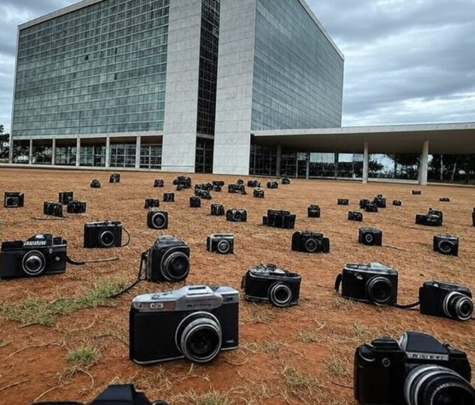 Edifício da CLDF em Brasília com elementos de fotografia, representando anúncio de concurso amid críticas por distração e opacidade.