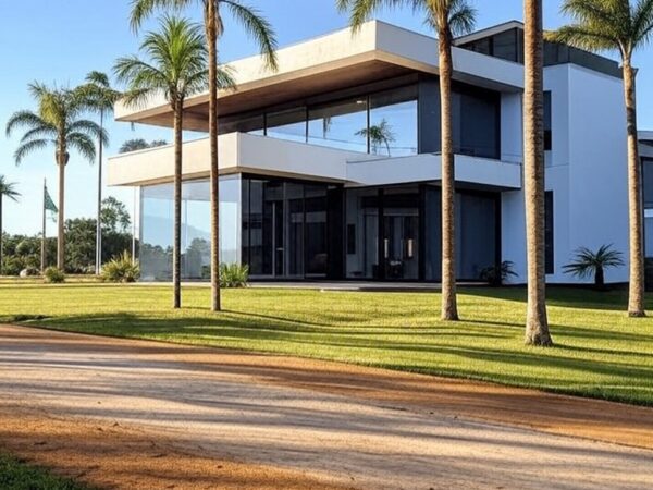 Residência luxuosa em Brasília simbolizando apelo por prisão domiciliar de Bolsonaro via Instagram.