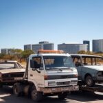Viatura do Detran-DF removendo veículo com multas na EPTG em Brasília.