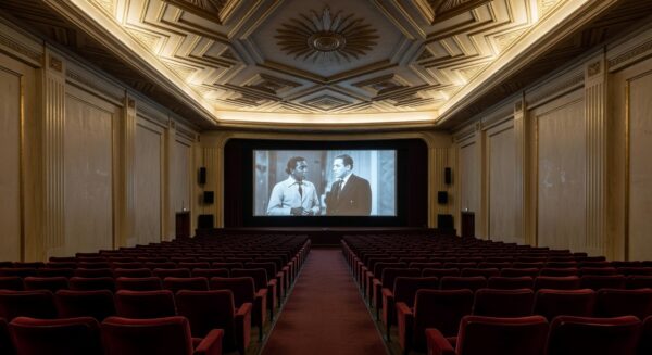 Sala de cinema vazia no Brasil, simbolizando luto pela morte do ator Robert Duvall, vencedor do Oscar e ícone de O Poderoso Chefão.