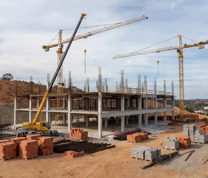 Canteiro de obras do novo Capsi em Recanto das Emas, DF, com 40% de conclusão.