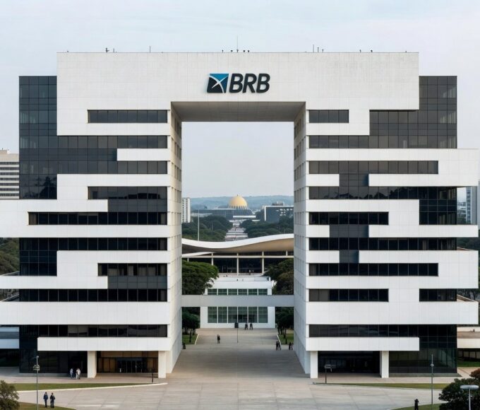 Fachada do edifício do BRB em Brasília, representando discussão sobre venda de imóveis para evitar falência e preservar empregos.