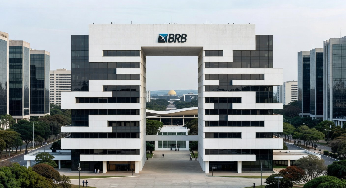 Fachada do edifício do BRB em Brasília, representando discussão sobre venda de imóveis para evitar falência e preservar empregos.