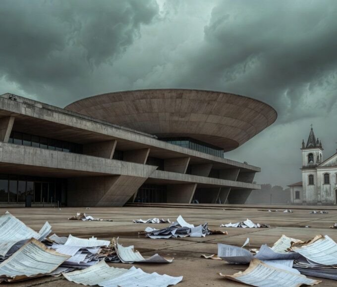 Templo religioso em Brasília com edifício da CLDF ao fundo, representando isenção de taxas e críticas por privilégios fiscais.