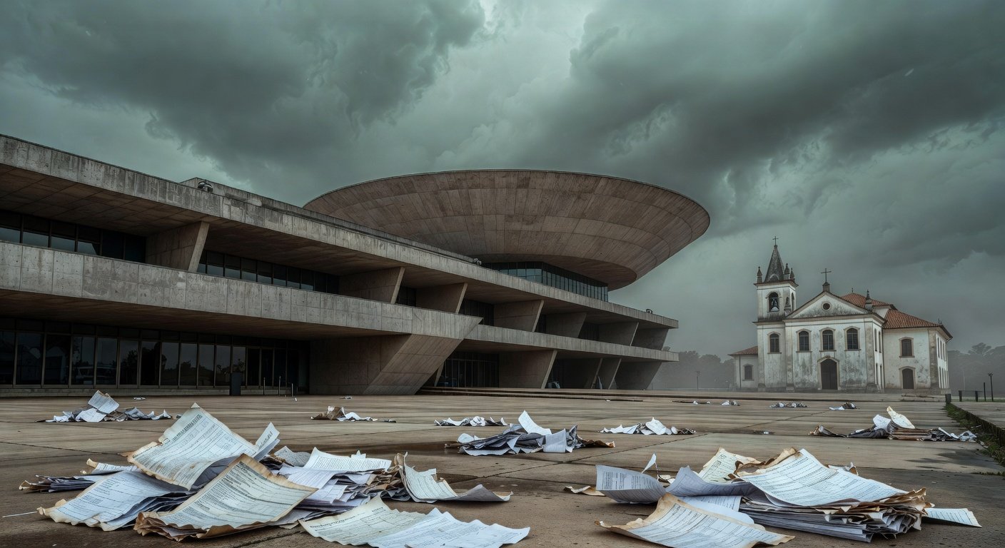Templo religioso em Brasília com edifício da CLDF ao fundo, representando isenção de taxas e críticas por privilégios fiscais.