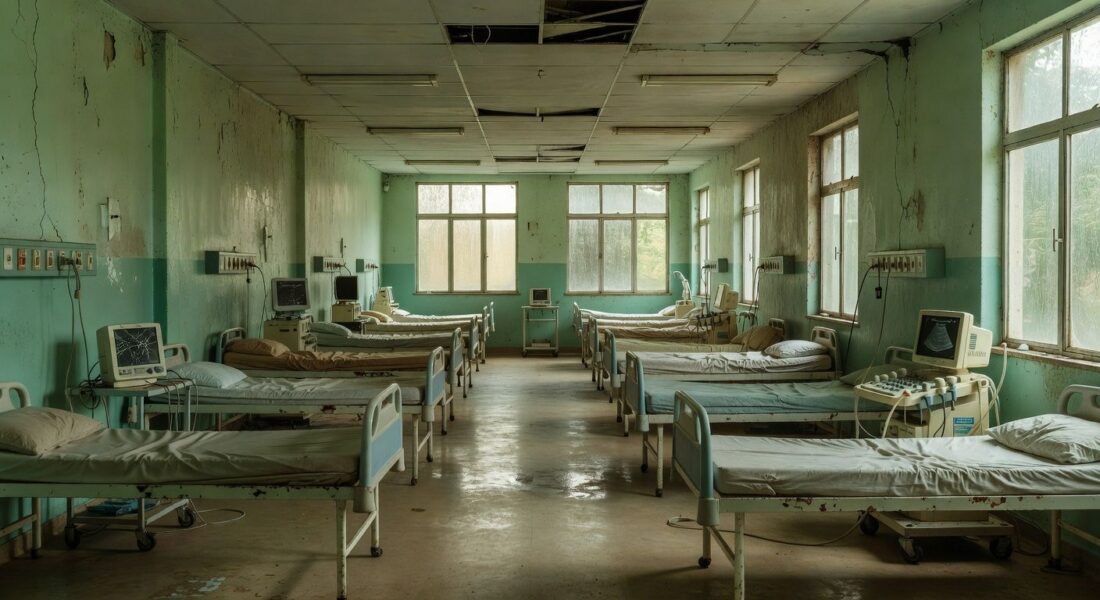 Ala de maternidade vazia em hospital público de Brasília, expondo falhas no suporte pós-parto.