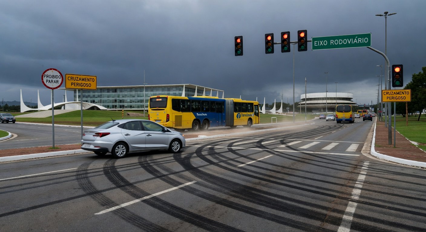 Avenida em Brasília com trânsito intenso, representando aumento de mortes de mulheres no trânsito segundo estudo do Detran-DF.