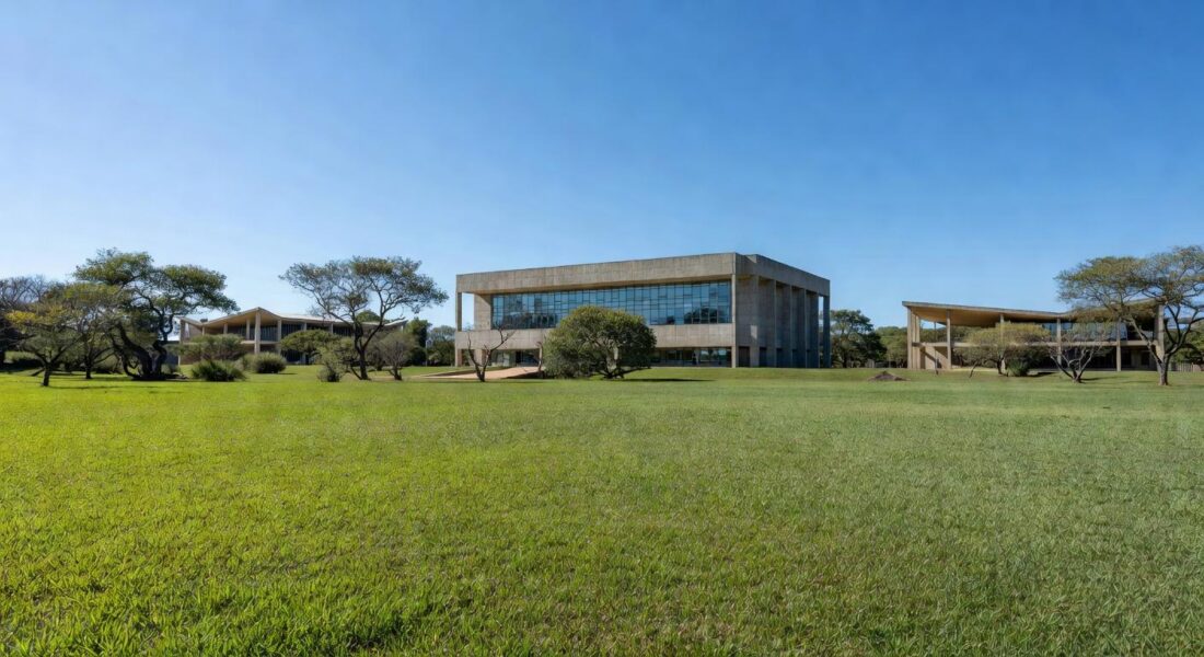 Campus universitário público em Brasília, representando alta de 77% em matrículas no ensino superior até 2024.