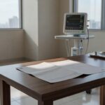 Boletim médico em mesa de hospital brasileiro, com equipamentos ao fundo, representando atualização de saúde.