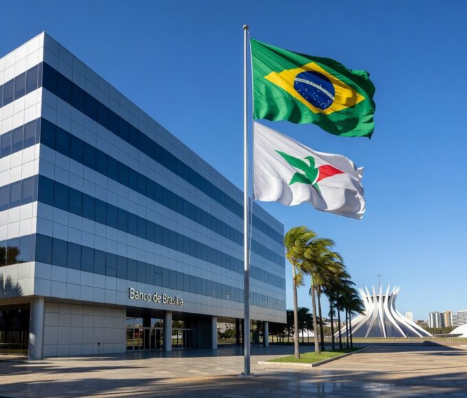Fachada do Banco de Brasília em dia ensolarado, simbolizando anúncio de recurso contra liminar sobre capitalização.