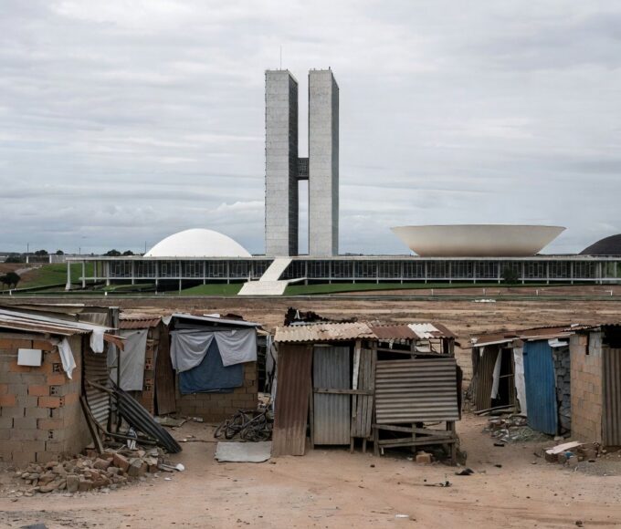 Prédio da CLDF em Brasília com bandeiras desbotadas, representando falhas na proteção a mulheres e idosos no Distrito Federal.
