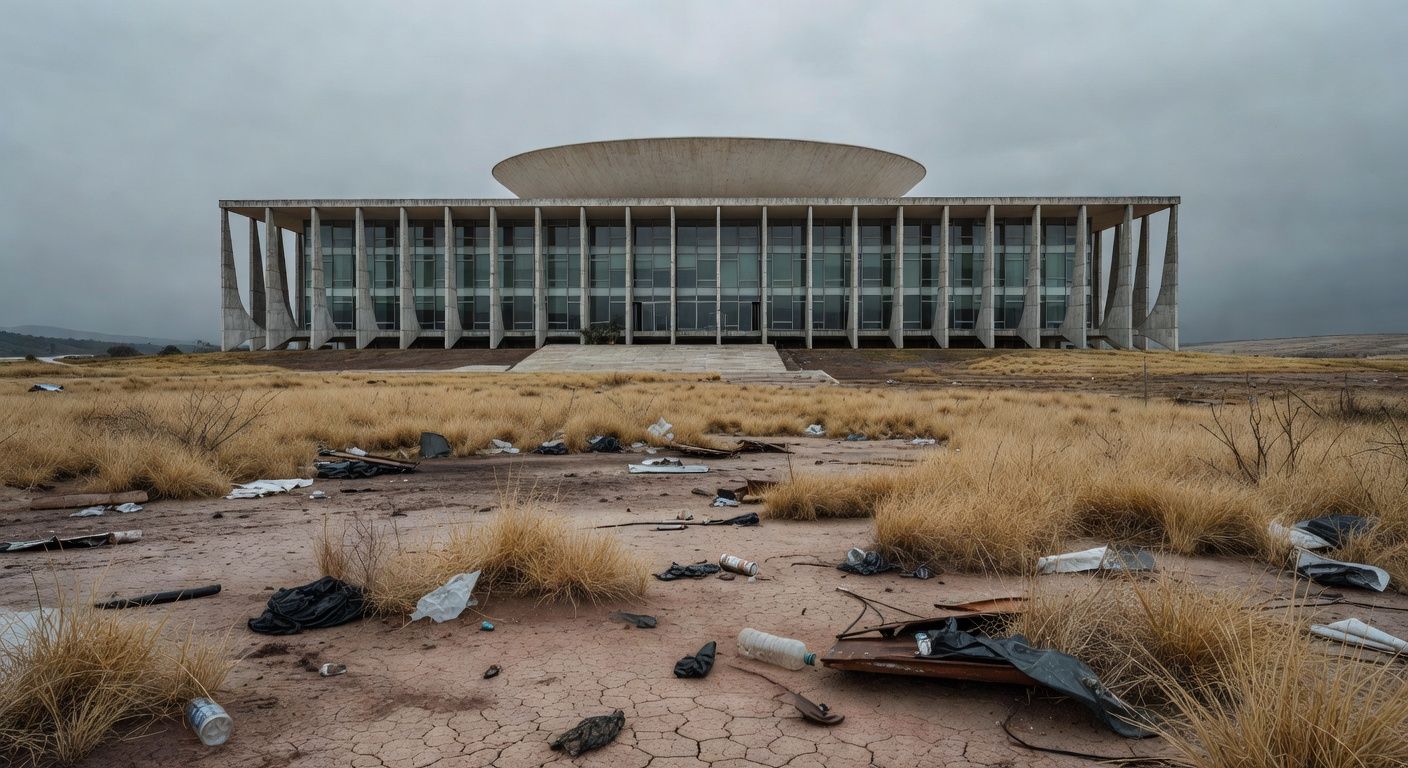 Edifício da CLDF em Brasília com área verde negligenciada, representando homenagem simbólica e críticas por ineficácia ambiental.