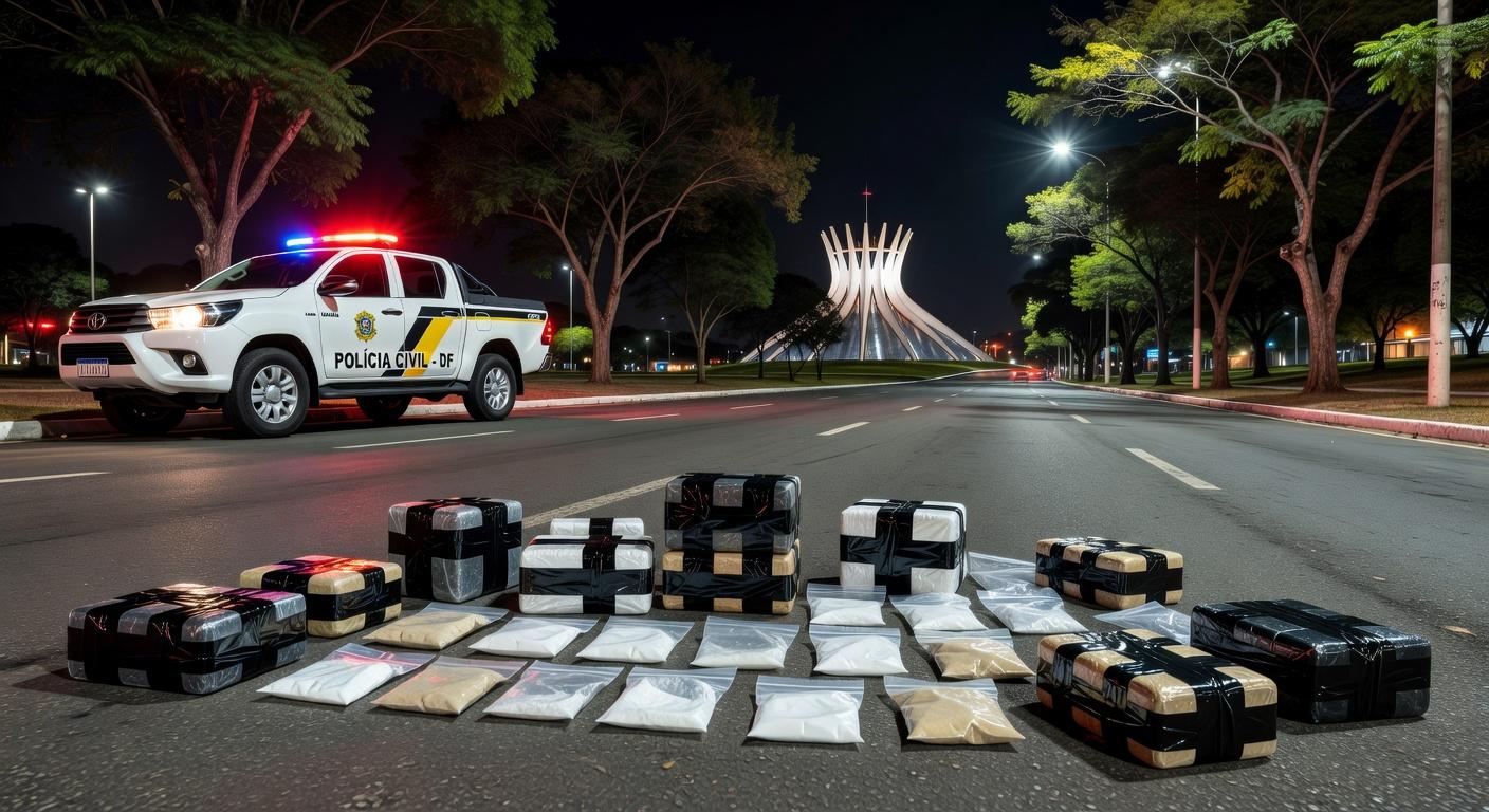 Viatura da Polícia Civil do DF em operação de apreensão de drogas premium em Brasília.