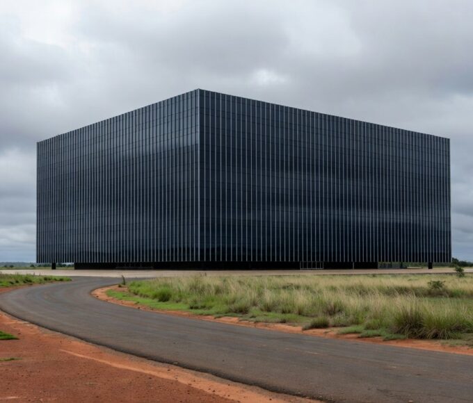 Fachada da sede da Caesb em Brasília com bandeiras a meio mastro em sinal de luto pela morte de advogado.