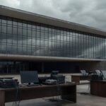 Edifício da CLDF em Brasília com sala de audiência vazia e equipamentos técnicos falhando, representando revés no Iges-DF.