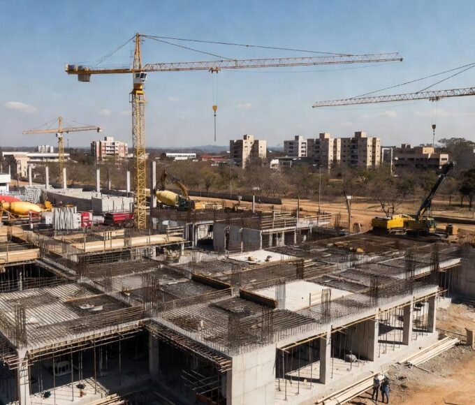 Construção do Hospital do Recanto das Emas com 96% da fundação concluída, avançando para segunda etapa.