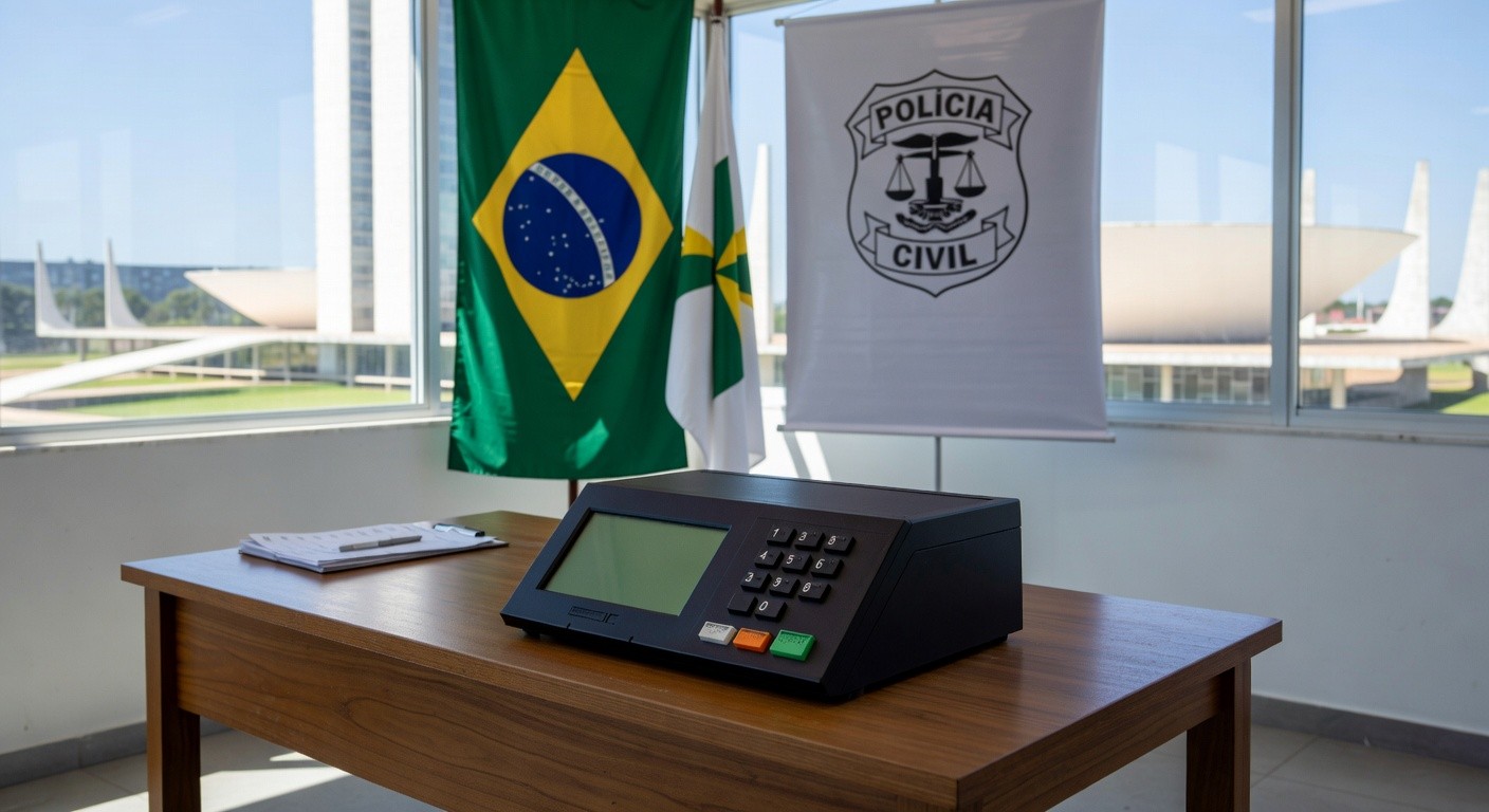 Urna eletrônica em eleição da diretoria do Sinpol-DF para policiais civis no Distrito Federal.