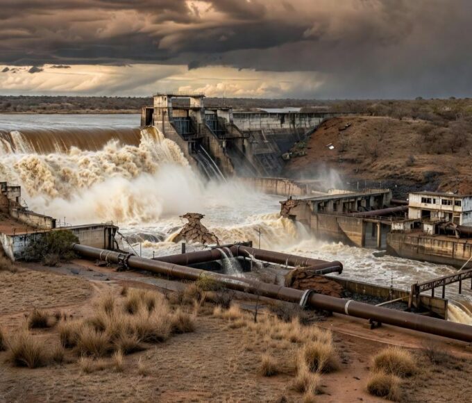 Barragem de Santa Maria transbordando no DF, expondo fragilidades no abastecimento de água.