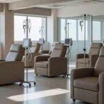 Sala de infusão precária com equipamentos no Hospital de Base do DF