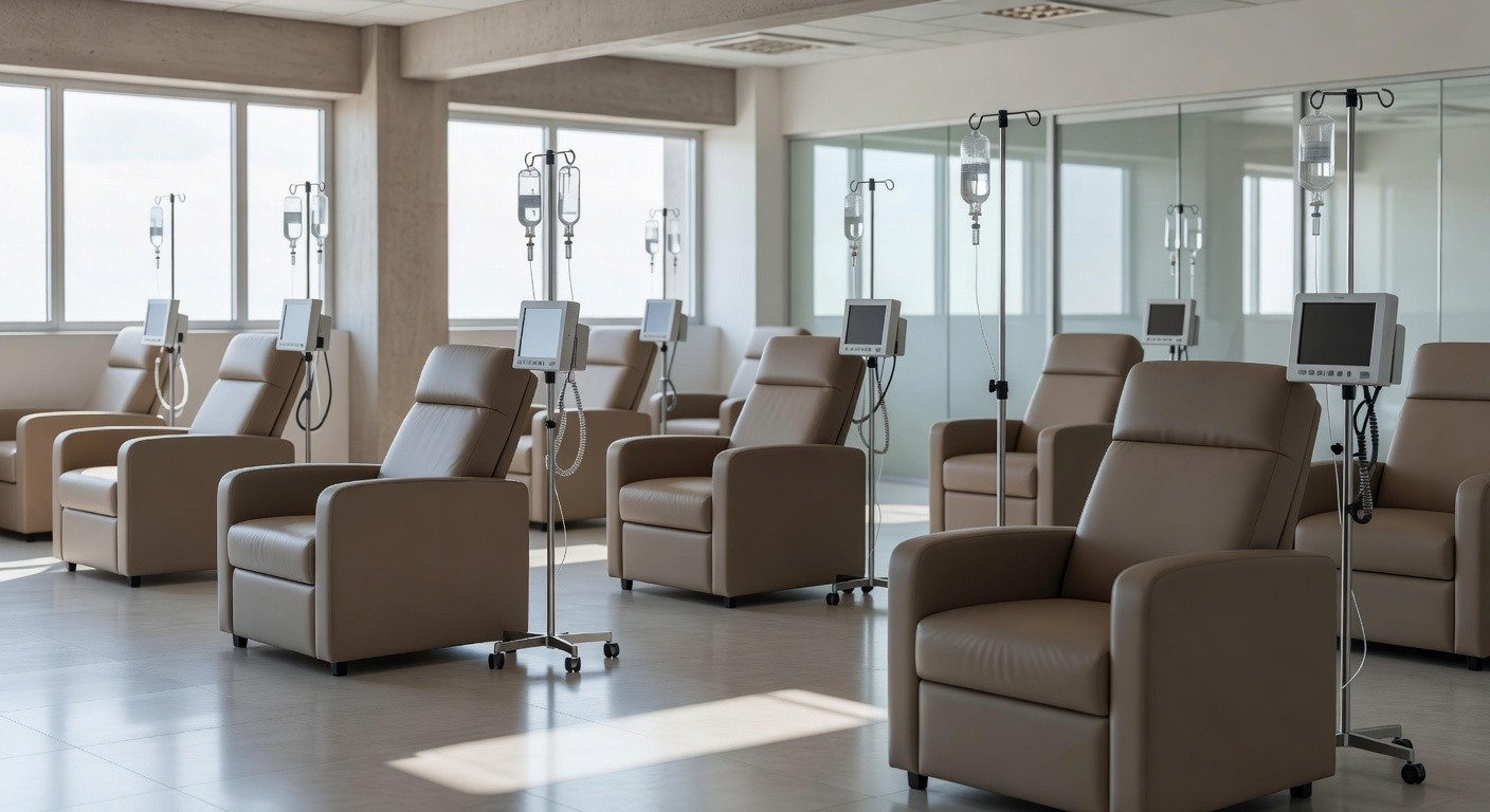 Sala de infusão precária com equipamentos no Hospital de Base do DF