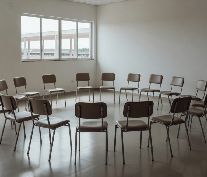 Sala de reuniões para grupos de cessação tabágica em posto de saúde do DF