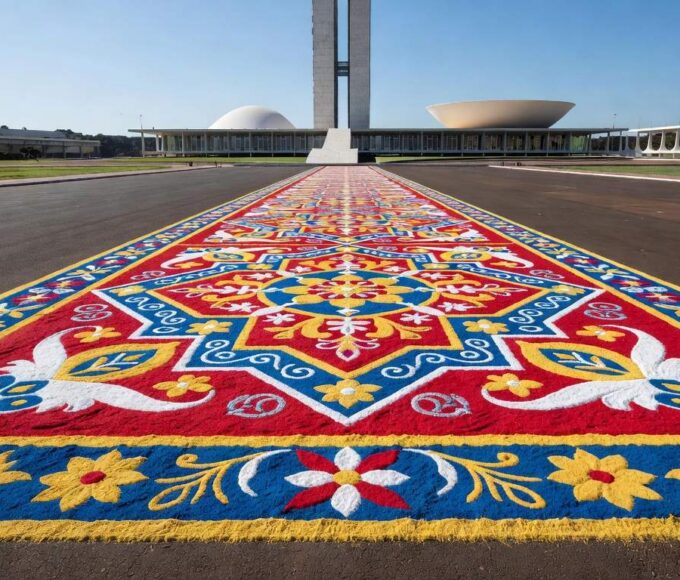 1 de 1 montagem-do-tradicional-tapete-de-corpus-christi-na-esplanada-dos-ministerios-em-brasilia-metropoles-8 - Foto: HUGO BARRETO / METRÓPOLES @hugobarretophoto