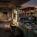 Prédio público abandonado em Brasília representando colapso na educação, saúde e cultura no DF