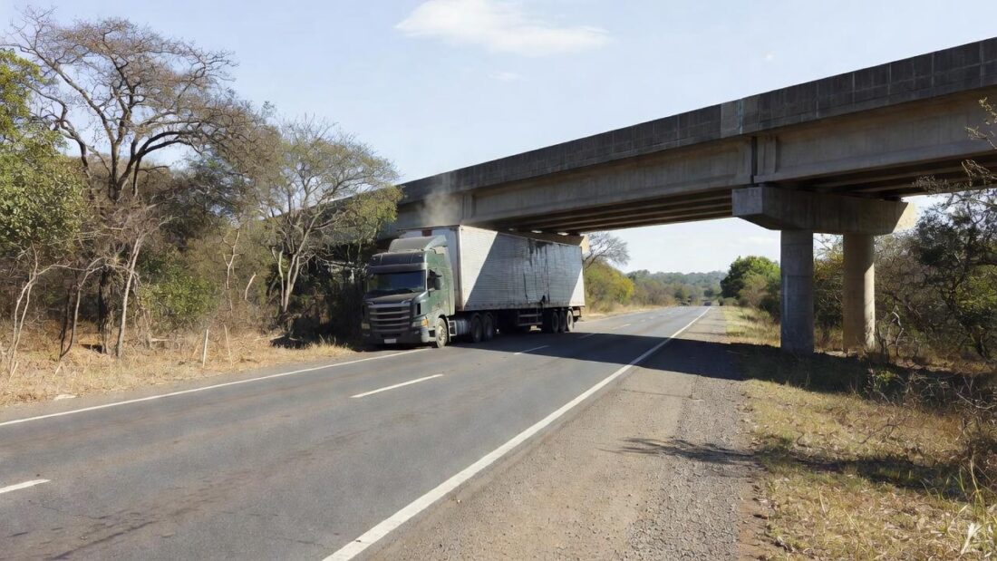 Carreta presa sob viaduto da EPIA Sul em Brasília