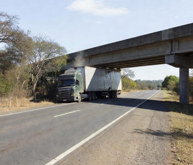Carreta presa sob viaduto da EPIA Sul em Brasília