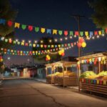 Festa junina gratuita do Sesc em Taguatinga com bandeirinhas coloridas e iluminação festiva