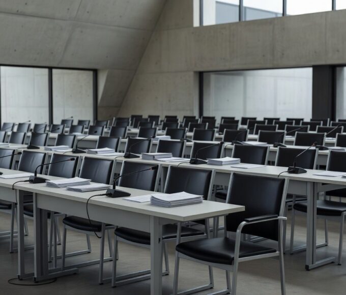 Sala de seminário vazia na CLDF em Brasília sobre paridade de gênero e integridade eleitoral