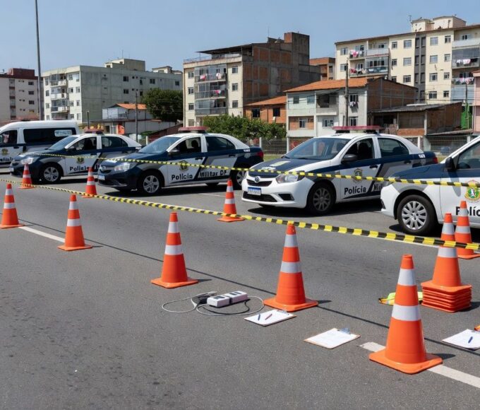 Blitz de trânsito com viaturas policiais em Taguatinga Sul