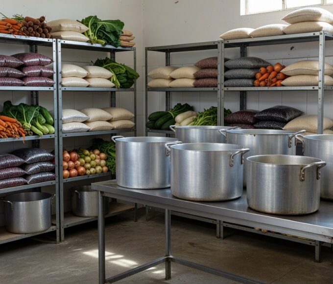 Mesa com pratos vazios em refeitório comunitário no DF em meio à crise de fome