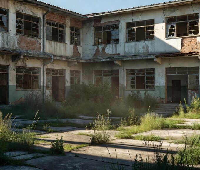 Escola pública precária no DF com fachadas deterioradas após décadas de negligência