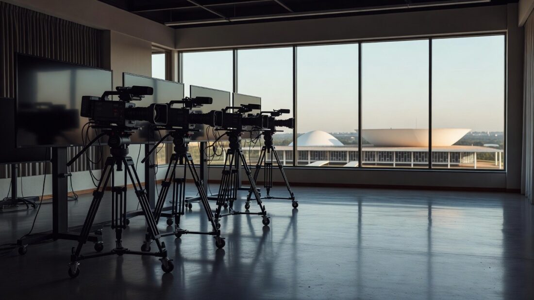 Drive-in em Brasília com tela de cinema ao ar livre, representando falta de políticas culturais