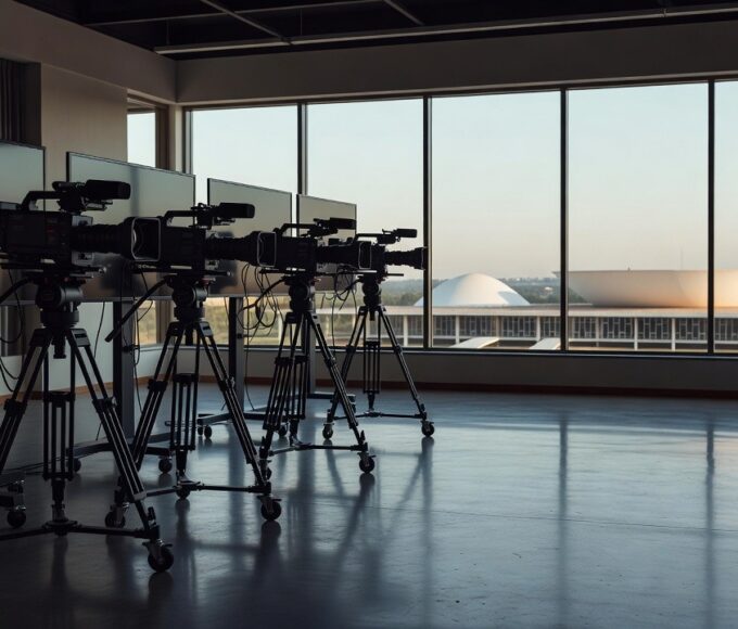 Drive-in em Brasília com tela de cinema ao ar livre, representando falta de políticas culturais