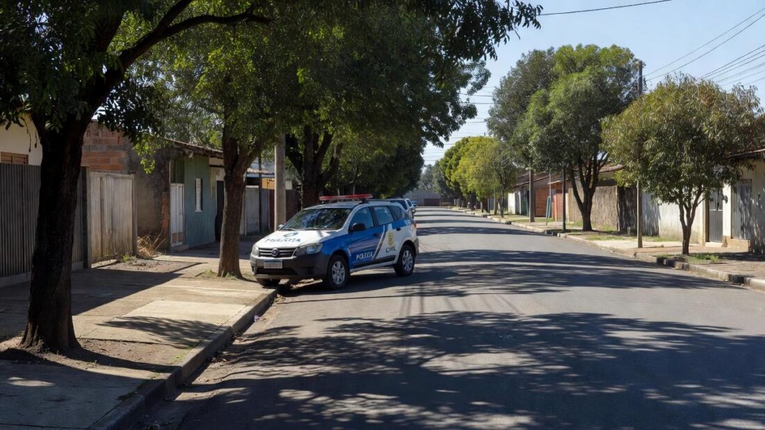 Viatura da Polícia Civil em Arniqueiras após prisões por roubos com arma de fogo