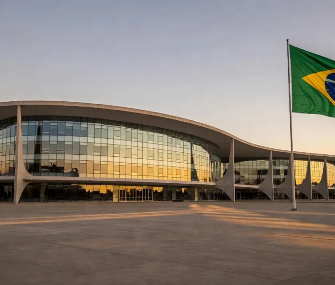 Prédio da Câmara Legislativa do DF em Brasília com bandeira do Brasil