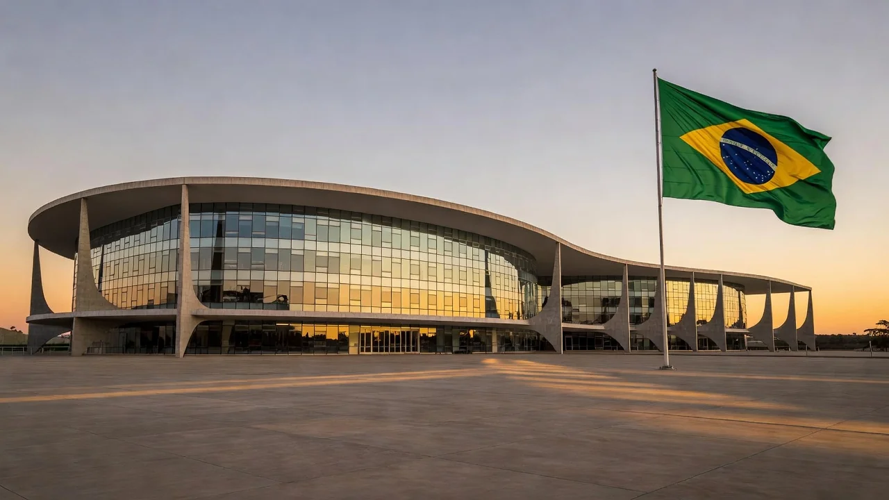 Prédio da Câmara Legislativa do DF em Brasília com bandeira do Brasil