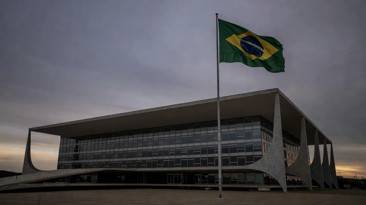 Fachada da Câmara Legislativa do DF em Brasília sob tom crítico