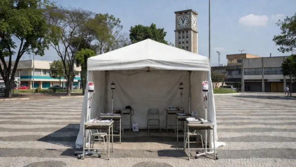 Unidade móvel de coleta de sangue do Hemocentro na Praça do Relógio em Taguatinga