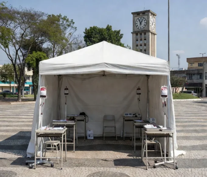 Unidade móvel de coleta de sangue do Hemocentro na Praça do Relógio em Taguatinga