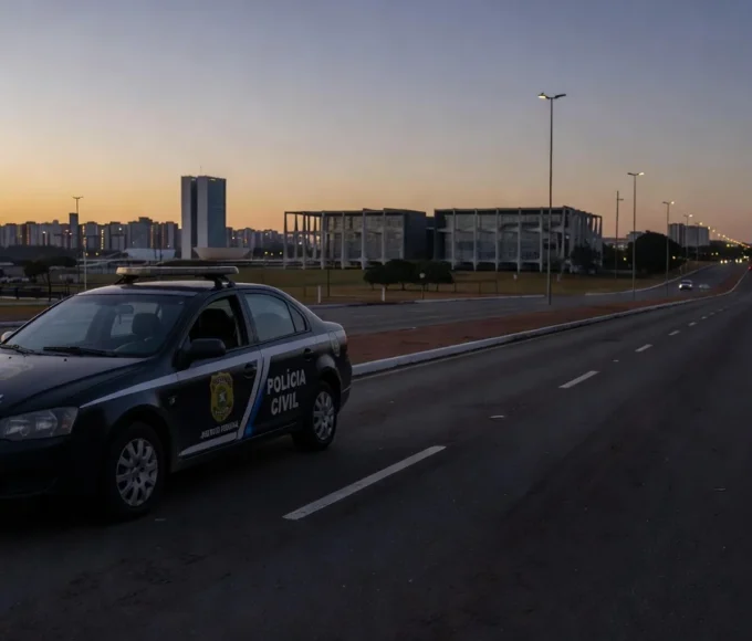 Viatura da Polícia Civil do DF em rua de Brasília após perseguição