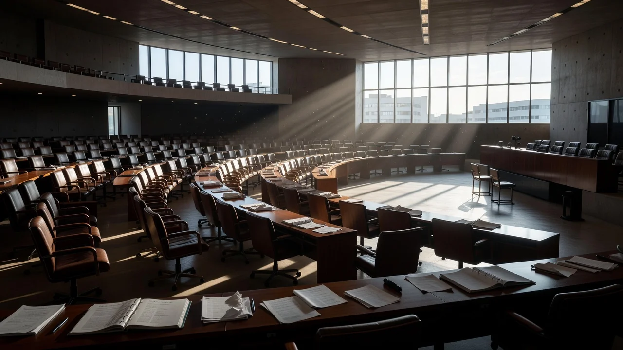 Congresso Nacional em Brasília com documentos representando falha na fiscalização de recursos públicos